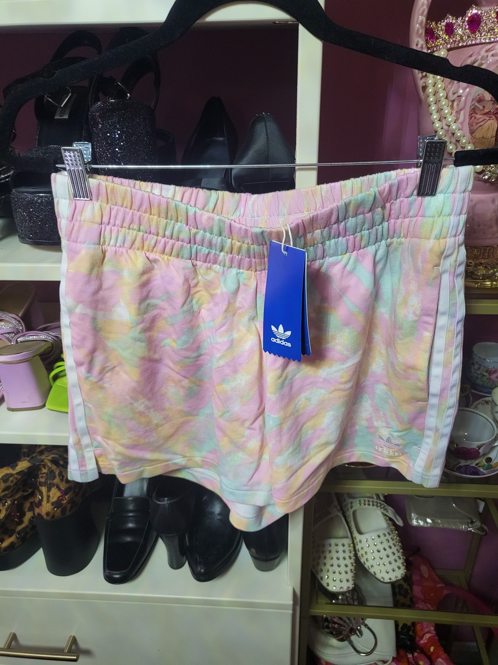 adidas Pastel Tie-Dye Athletic Shorts in Pink, Yellow, Mint